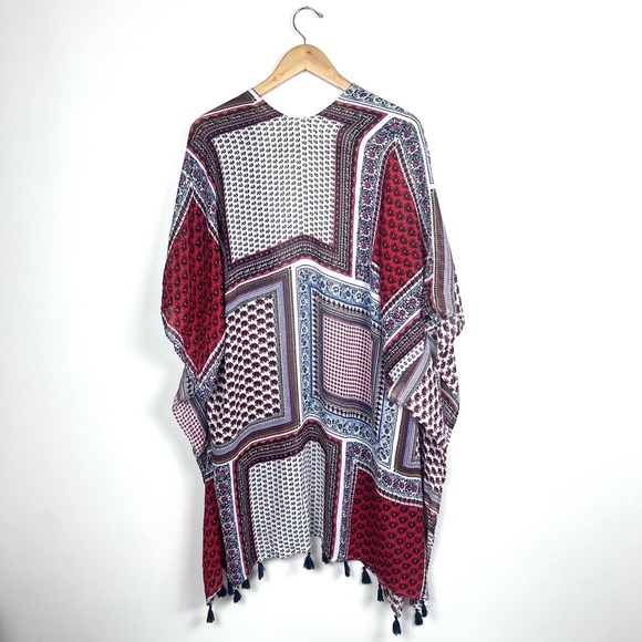 Pinky Boho Open Front Patchwork Tassel Festival Kimono - Picture 15 of 16